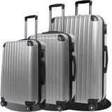 Nilpferd Handgepäck Koffer Set Reisekoffer mit Rollen Rollkoffer Trolley Handgepäck Reisekoffer Set Koffer Set 3 stück Sicherheit Zahlenschloß Handgepäck 4 Rollen (Silber, Set)