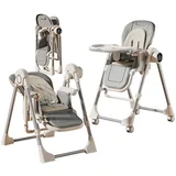 MoLi PU-Leder Hochstuhl, Hochstuhl mit Schaukelfunktion, Kinderhochstuhl der Sich in Einen Schaukelstuhl Verwandeln Lässt, Verstellbarer Sitz Hochstühle (E8121 Grey)