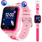 Smartwatch Kinder für Jungen Mädchen - Geschenke Mädchen Jungen für 3 4 5 6 7 8 9 10 11 12 Jahre HD Touch Screen Kinder Smartwatch mit 18 Puzzl... - Rosa