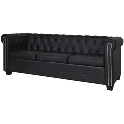 Chesterfield-Sofa 3-Sitzer Kunstleder Schwarz