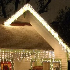 FHS International LED Eisregen Lichterkette 168 LEDs, 4 m, Timer außen 168er