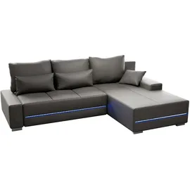 Juskys Sofa Davos mit LED in L-Form rechts Hellgrau
