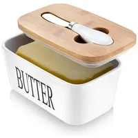 AISBUGUR Große Butterdose für 250g Butter - Butterdose mit Messer Keramik Butterdosen Double-Layer-Silikon-Dichtung Buttebox mit Deckel - Gute Küche Geschenk (Weiß)