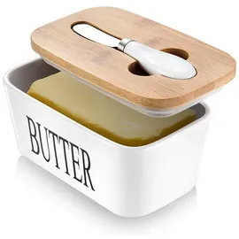 AISBUGUR Große Butterdose für 250g Butter - Butterdose mit Messer Keramik Butterdosen Double-Layer-Silikon-Dichtung Buttebox mit Deckel - Gute Küche Geschenk (Weiß)
