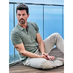 ENGBERS GERMANY Herren Polo-Shirt mit Seiden-Anteil grün regular uni Reverskragen - XL