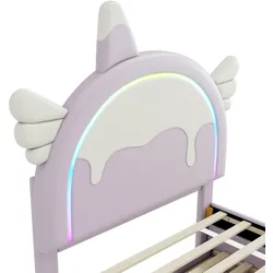 Merax 90*200cm Polsterbett, ausgestattet mit ausziehbares rollbett, PU-Material,Violett
