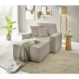 OTTO home Loveseat FINNLEY Cord 120 x 85 x 166 cm Beige mit Hocker