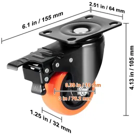 Vevor Möbelrollen 4er-Set Lenkrollen PVC φ76,2mm Laufrollen 454kg Tragfähigkeit Transportrollen mit A/B-Bremsen Kastenrollen 360° Drehbar Schwerlastrollen für Häusern Büros Studios Fabriken