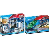 PLAYMOBIL City Action 6872 Polizeistation mit Gefängnis, Ab 5 Jahren & City Action 70569 Polizei-Hubschrauber: Fallschirm-Verfolgung, Für Kinder von 4 - 10 Jahre