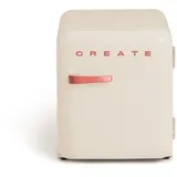 CREATE / RETRO FRIDGE 50 TERRACCOTA/Kühlschrank in Cremeweiß, Griff Terrakotta / 85W, Minibar, eine Regalfläche, Retro-Design, 50cm, zwei Ablagen, 48L Fassungsvermögen, energiesparend, 50x44x49,8cm