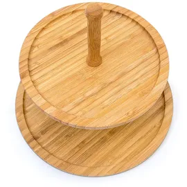 Relaxdays Etagere Bambus, Hxd: 25 x 25 cm, 2-stöckige Obstetagere, für Gebäck, Snacks, Nüsse, Servierplatte, natur