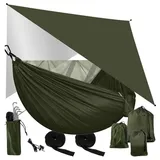 TRIZAND Hängematte 2 Personen mit Moskitonetz + Tarp Camping Ultraleicht 250kg Khaki