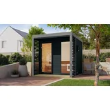 Karibu Saunahaus Außensauna Gartensauna ARES 2 anthrazit lackiert ohne Zubehör 38mm Wände 237x276x232 cm Metallfarbe: graualuminium