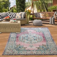 Teppich-Traum orientalischer Vintage WOHNZIMMERTEPPICH für In- & Outdoor buntes Blumenmotiv rosa Größe 120x170 cm