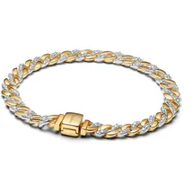 Pandora Timeless Bicolor Pavé Cuban-Kettenarmband aus Sterling Silber mit 14 Karat vergoldeter Metalllegierung und Zirkonia 564229C01-20 Größe 20 cm