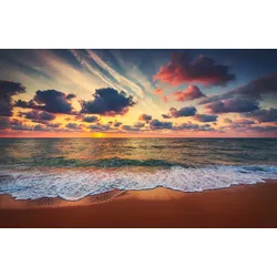 Fototapete PAPERMOON "STRAND-SONNENUNTERGANG WOLKEN DÄMMERUNG MEER LANDSCHAFT", bunt, B:4,00m L:2,60m, Vlies, Tapeten