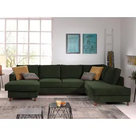 best mobilier Lisa Design Jake - Wohnlandschaft - mit Schlaffunktion und Bettkasten - 7-Sitzer - aus Cord - rechts Grün