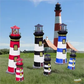 Lemodo Gartendeko Leuchtturm mit Solar 37 cm, handbemalte Gartenfigur schwarz,weiß