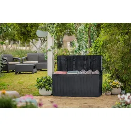 KETER Marvel Plus Aufbewahrungsbox, 270L Fassungsvermögen, wetterfest & langlebig, Sitzgelegenheit für 2 Personen, Grau, ideal für Garten, Terrasse & Balkon