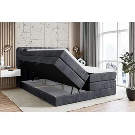 altdecor Boxspringbett mit Matratze, Topper, Polsterbett mit, Bettkasten BOXI8 KING - 180x200 - Dunkelgrau Holzwerkstoff, Höhe ca. 20 cm cm, Schlafzimmer, Betten, Boxspringbetten