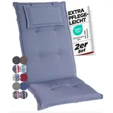 gardisun Gartenstuhlauflagen Hochlehner mit Kopfteil I Extra Dicke Sitzauflagen I Made in Europe I Polsterauflagen für Hochlehner I Auflagen mit extra hohem Komfort I 2er Set I Hellgrau