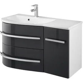 WELLTIME Waschtisch OSLO, Breite 90cm, geschwungene Form, Ablage rechts grau
