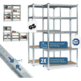 Grafner Grafner® Lagerregal 2er Set 180x90x40 cm 2 Schwerlastregale mit 10 Böden max. 1750 kg Metall verzink