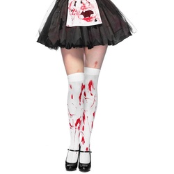 Leg Avenue Kostüm Blutige Overknee Strümpfe, Ausgefallene Kniestrümpfe für Euer Zombie Kostüm weiß