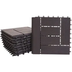 Mendler WPC Bodenfliese Rhone + Abschluss, Holzoptik Balkon/Terrasse, 11x je 30x30cm = 1qm Premium ~ anthrazit versetzt