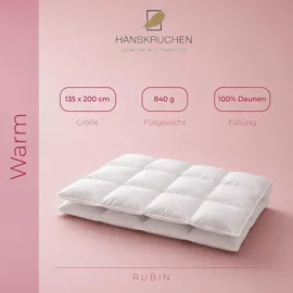 HANSKRUCHEN Rubin 840 g, Daune, 135 x 200 cm Warm 100% Daunen, waschbar Allergiker Daunendecke - Weiß