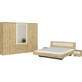 Schlafzimmer-Set RAUCH "Komplettschlafzimmer Schlafzimmer BURANO mit Schrank in 3 Breiten", eiche artisan, champagner, mit Schrank 6-trg. + ohne Matratze, B/H: 180cm x 200cm,mit Schrank 6-trg., Holzwerkstoff, Schlafzimmermöbel-Sets, Bett 180x200 cm und 2 Nachttische MADE IN GERMANY