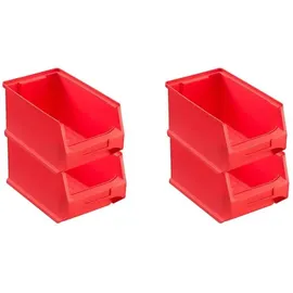 Proregal Wandleiste mit 4x Rote Sichtlagerbox 3.0 mit Abdeckung | HxBxT 12,6x60,5x23,6cm | Wandhalterung, Kleinteileaufbewahrunghalterung