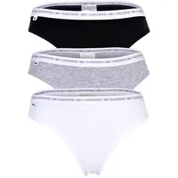 Lacoste Damen Strings, 3er Pack - Thong, Unterwäsche, Cotton Stretch, Logobund, einfarbig Schwarz/Grau/Weiß XL