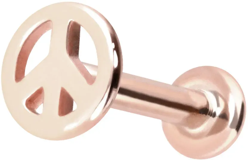 14 Karat Gold Labret mit Push Fit PEACE-ZEICHEN