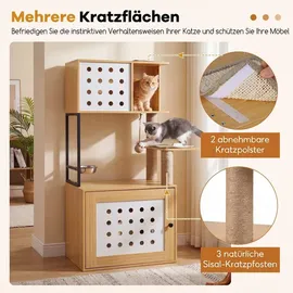 Costway Kratzbaum mit Katzenklo Schrank, für Katzentoilette, Katzenkratzbaum mit Futterstation, Sisalpfosten, Kratzmatten & Eingang, Katzenhaus Holz, Futterstation,Sisalpfosten&Kratzma... Naturbelassen