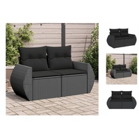 vidaXL Gartensofa mit Kissen 2-Sitzer Schwarz Poly Rattan