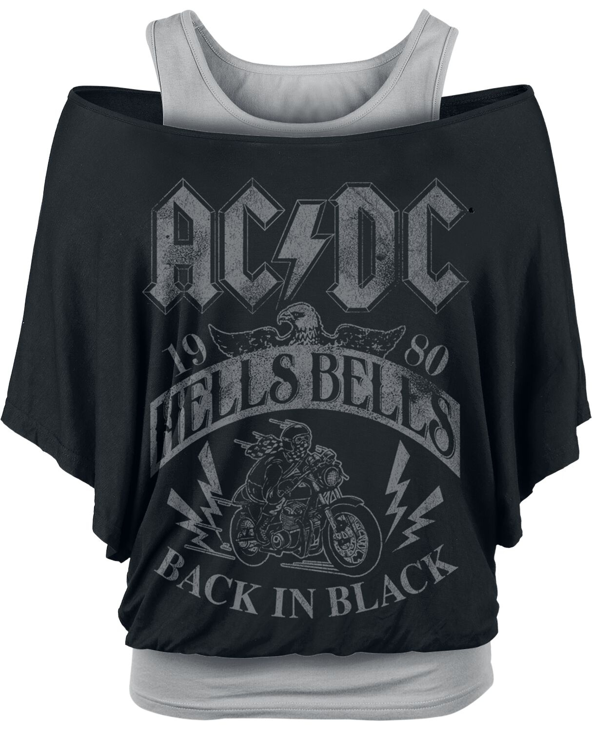 AC/DC T-Shirt - Hells Bells 1980 - S bis XXL - für Damen - Größe S - schwarz/grau  - Lizenziertes Merchandise!