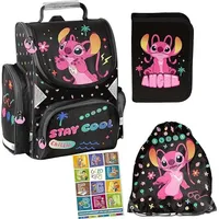 Goldkids Schulranzen Lilo Stitch ergonomischer Ranzen Federmappe Turnbeutel Aufgabenheft Grundschule 4er-Set. Geeignet ab der ersten Klasse Schultasche
