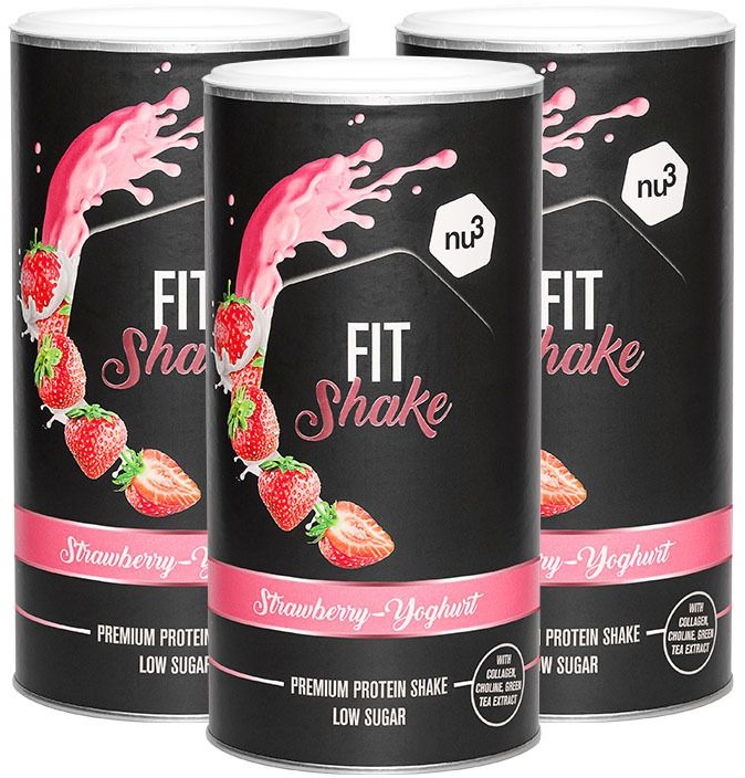 NU3 Fit Shake, Fraise-Yaourt 3x450 g Poudre
