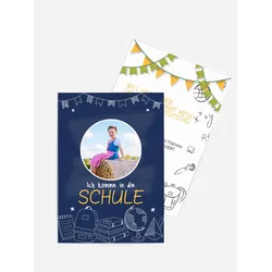 Einladungskarten Einschulung selbst gestalten mit Spruch und Fotos im Onlinedesigner bei Meine-Kartenmanufaktur.de