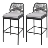 Mendler Rope-Barhocker 2er Set  ~ anthrazit/hellgrau