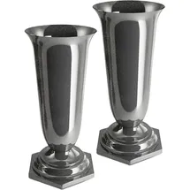 Tymar Grabvase, 2er-Pack, Friedhofsvase mit Sockel, Grabschmuck, Vase für Grab, Kunststoff (Graphit, ø 15,5 cm)