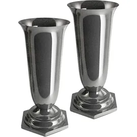Tymar Grabvase, 2er-Pack, Friedhofsvase mit Sockel, Grabschmuck, Vase für Grab, Kunststoff (Graphit, ø 15,5 cm)
