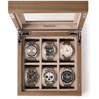 TAWBURY Uhrenbox Holz 6 Uhren - Luxuriöse Uhrenbox mit Glasdeckel | Uhrenbox 6 Uhren | Uhrenbox Herren Holz | Uhrenbox Damen | Uhr Aufbewahrung | Uhr Etui | 6 Watch Box | Walnußholz