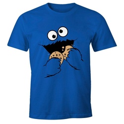 MoonWorks Print-Shirt Herren T-Shirt Krümelmonster Keks Cookie Monster Fasching Karneval Kostüm Moonworks® mit Print blau L