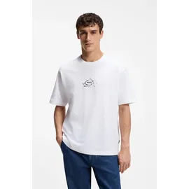 Boss T-Shirt BOSS ORANGE "Te voyage", Jungen, Gr. L, weiß (weiß100), Single Jersey, Obermaterial: 100% Baumwolle, unifarben, regular fit hüftlang, Rundhals, Shirts T-Shirt, mit coolem Logo-Druck