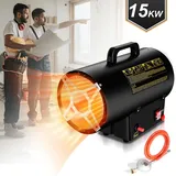 Jiubiaz Gasheizgebläse 15 kW Gasheizer Heizkanone Gasflasche Gasdruckregler 700mbar Wirksame Fläche: 225m2 Gasheizgerät Gasheizgebläse Innenbe... - Schwarz
