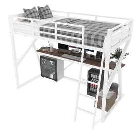 stilvora Hochbett 90 x 200 cm Metall/MDF weiß