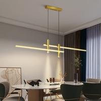 LED Esszimmerlampe Pendelleuchte Esstisch Hängelampe Dimmbar Hoehenverstellbar Wohnzimmer Küche Hängend Decke Lampe mit Fernbedienung, Modern Design Kronleuchter für Büro Landhaus (Gold, L90cm)