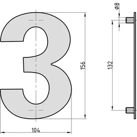 BASI | Hausnummer 3 Stahl Anthrazit Haus Nummer Drei